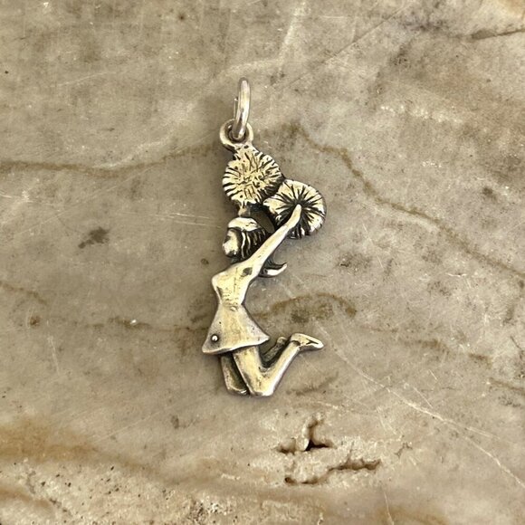 Sterling Silver 925 1.33" Jumping Cheerleader Cheer Cheerleading Pendant Charm - Picture 2 of 15